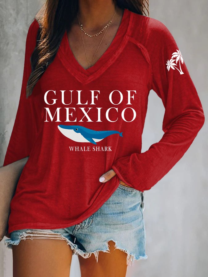 Women's Gulf Of Mexico Print V Neck T-Shirt