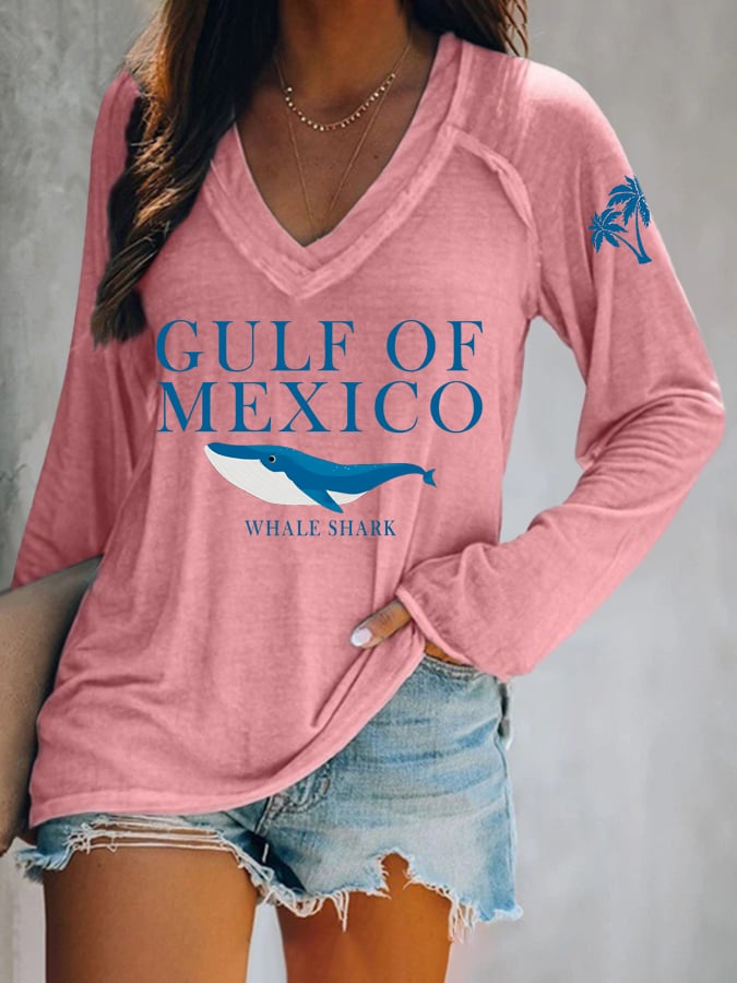 Women's Gulf Of Mexico Print V Neck T-Shirt