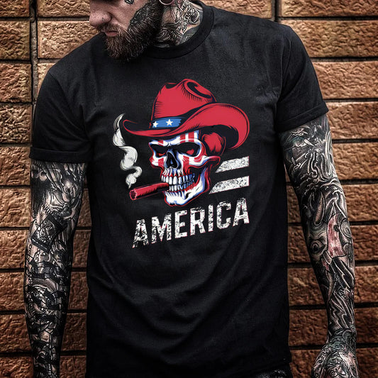 Independence Day Skull America Pattern Print 100%Cotton T-Shirt