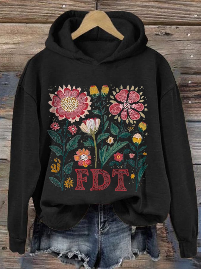 Women's Retro Flowers FDT Printed Hoodie