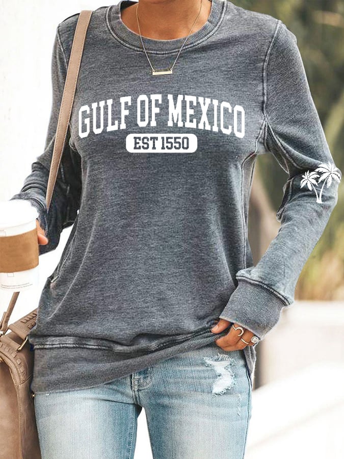Women's Gulf Of Mexico Print Round Neck Sweatshirt