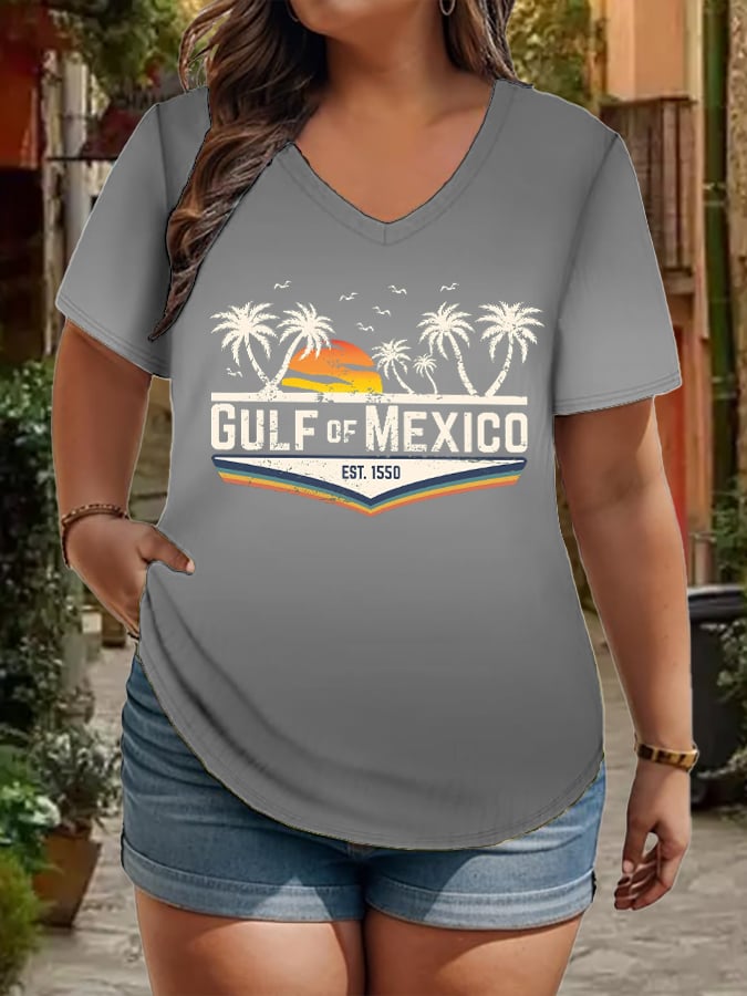 Women's Plus Size Gulf Of Mexico Print V-Neck T-Shirt