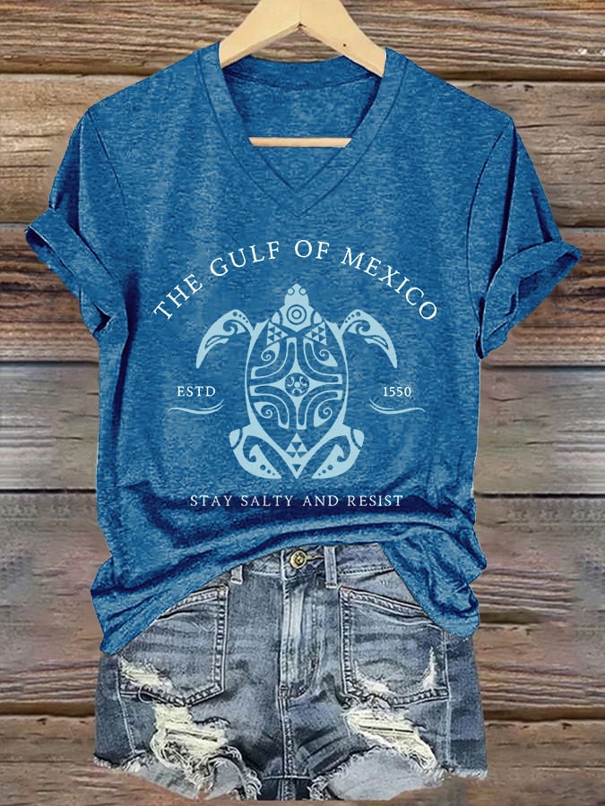 Women's Gulf Of Mexico Printed V Neck T-Shirt