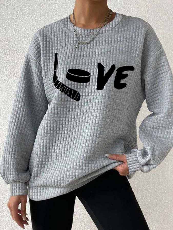 Women's Love Ice Hockey Print Long Sleeve Sweatshirt