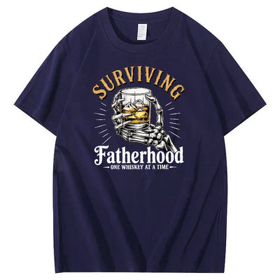 Fatherhood One Whiskey At A Time Pattern Print 100%Cotton T-Shirt
