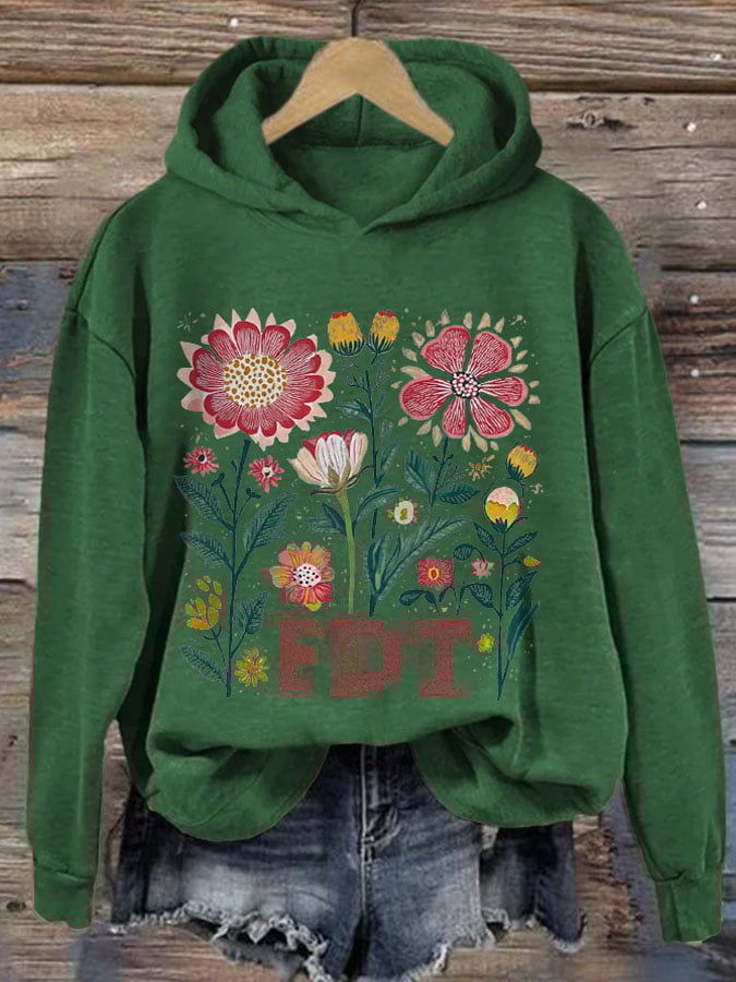 Women's Retro Flowers FDT Printed Hoodie