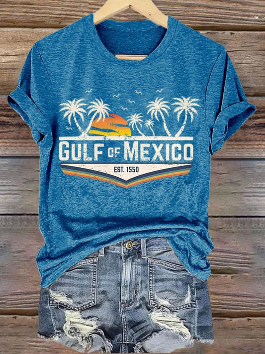 Women's Gulf Of Mexico Print Round Neck T-Shirt