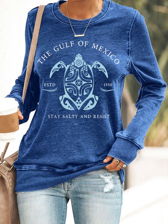 Women's Gulf Of Mexico Print Round Neck Sweatshirt