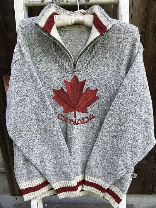 Women's Vintage Canadian Maple Leaf Zip-Up Sweatshirt