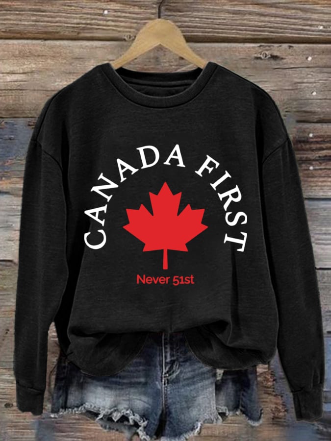 Women's Canada No. 1 Not No. 51 Printed Round Neck Long Sleeve Sweatshirt