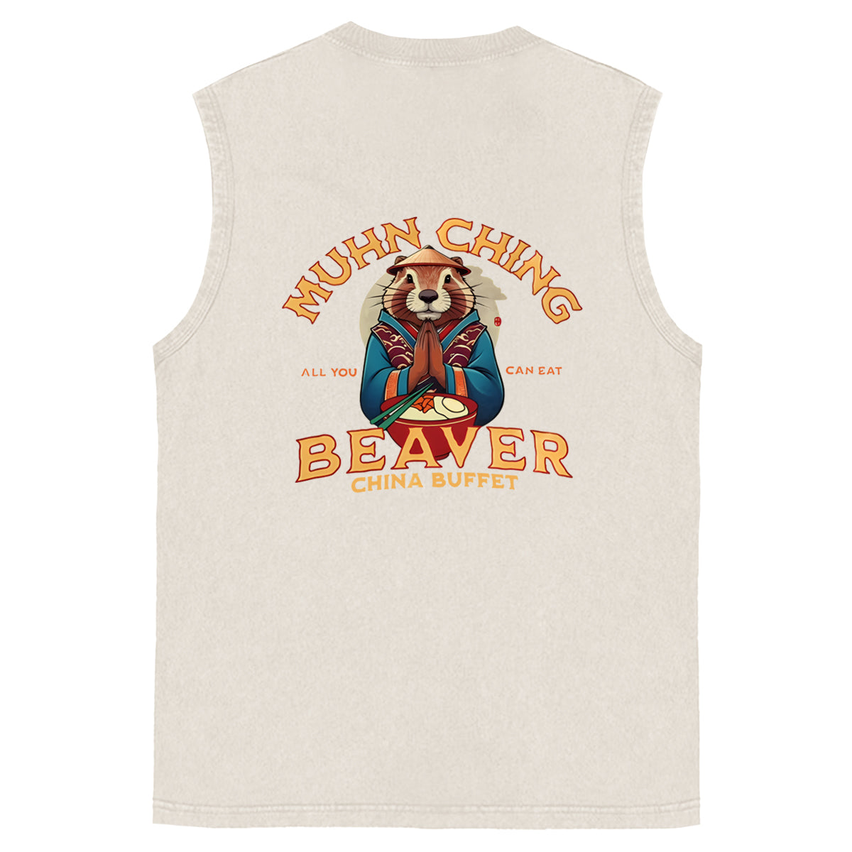 Muhn Ching All You Can Eat Beaver China Buffet Art Print Cotton Sleeveless Tank Tops