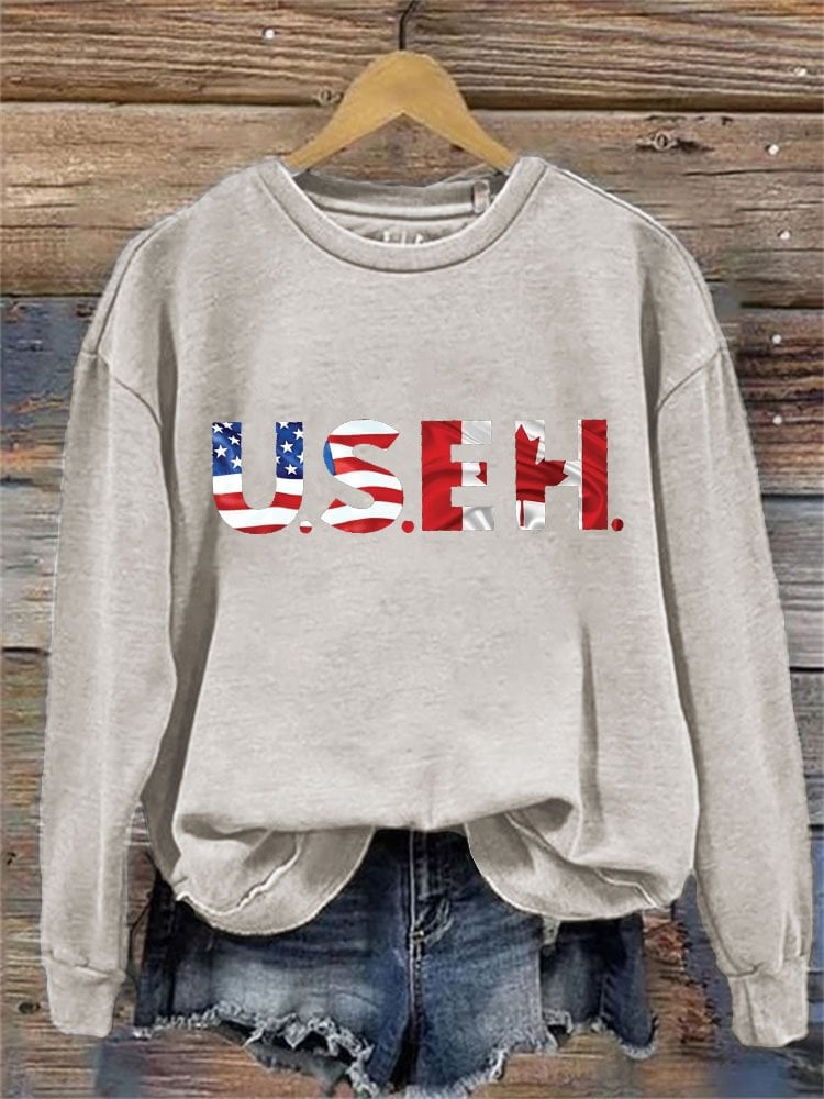 Women's Canada Strong And Free Printed Crew Neck Long Sleeve Sweatshirt