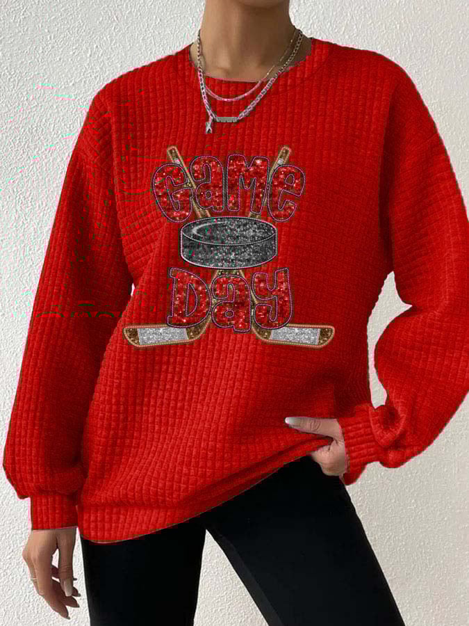 Women's Game Day Ice Hockey Print Long Sleeve Sweatshirt