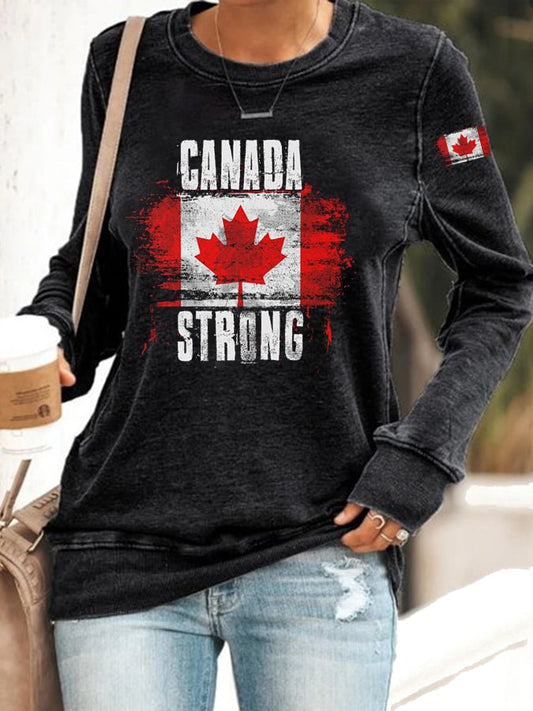 Women's Canada Strong Maple Leaf Flag Print Sweatshirt