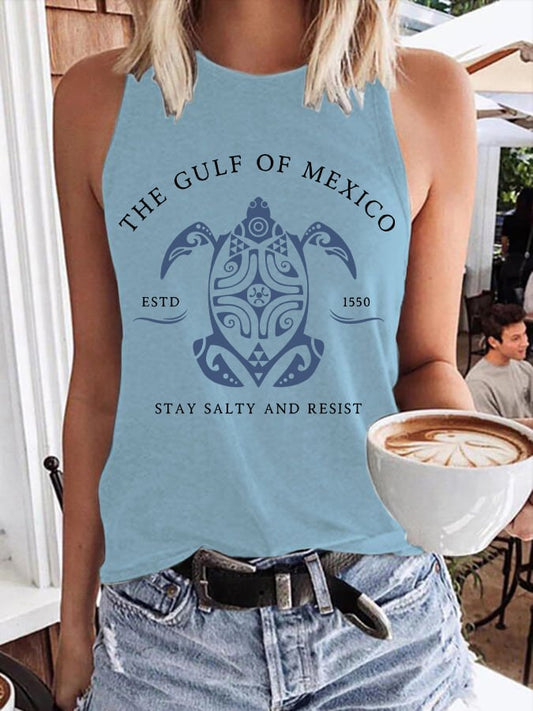 Women's Gulf Of Mexico Print Round Neck Tank Top