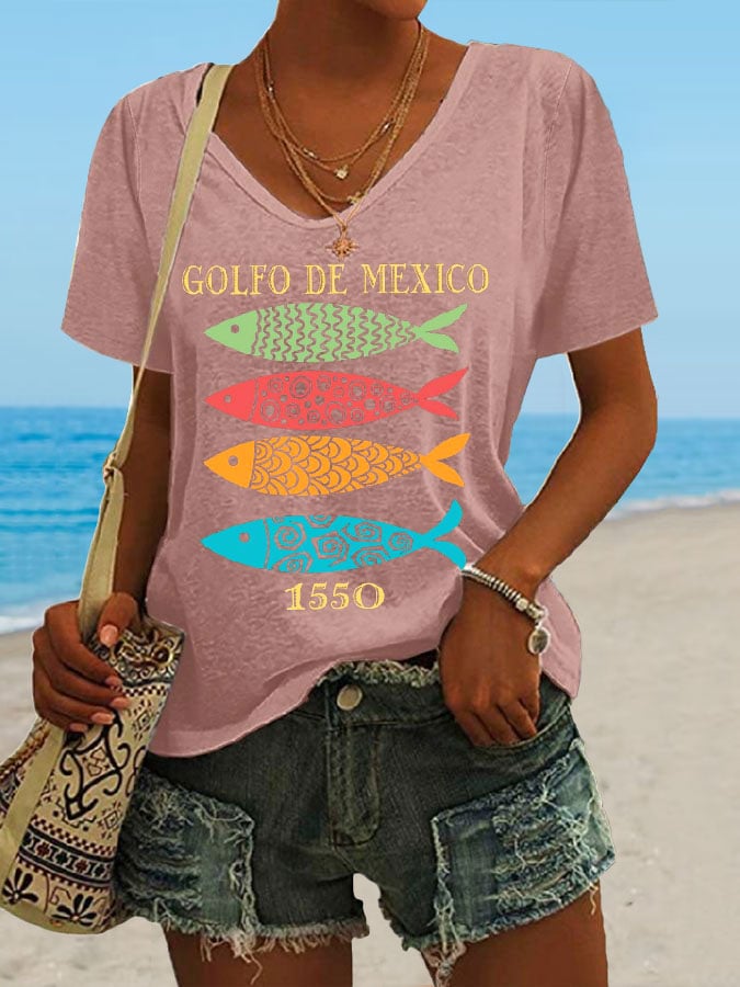 Women's Gulf Of Mexico Print Casual T-Shirt