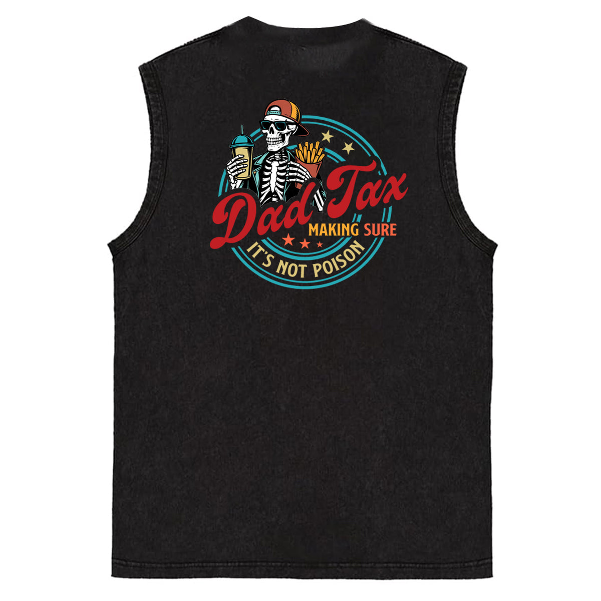 Dad Tax Pattern Sleeveless Cotton Washed Printed Loose Vest