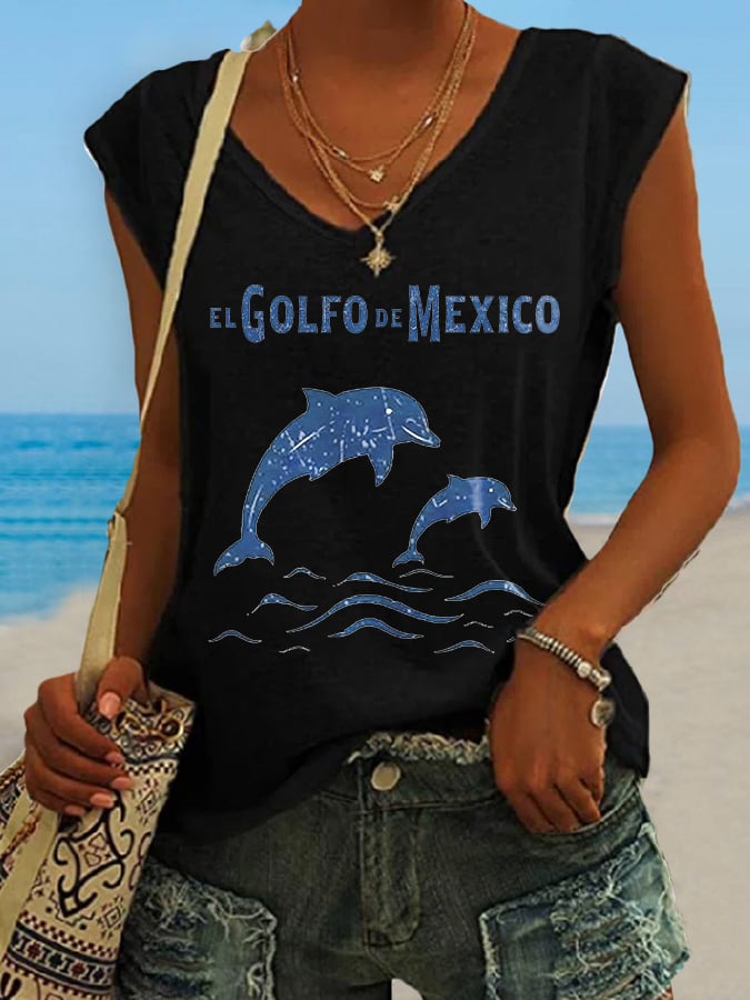 Women's El Golfo De Mexico Dolphin Print Tank Top