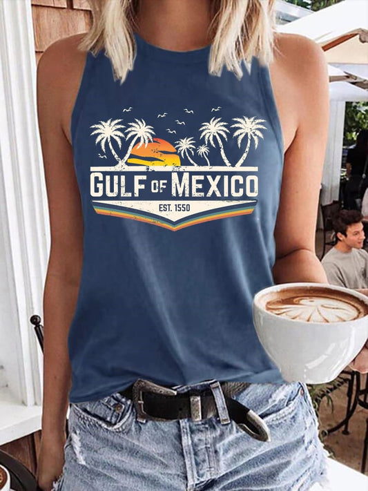 Women's Gulf Of Mexico Print Round Neck Tank Top
