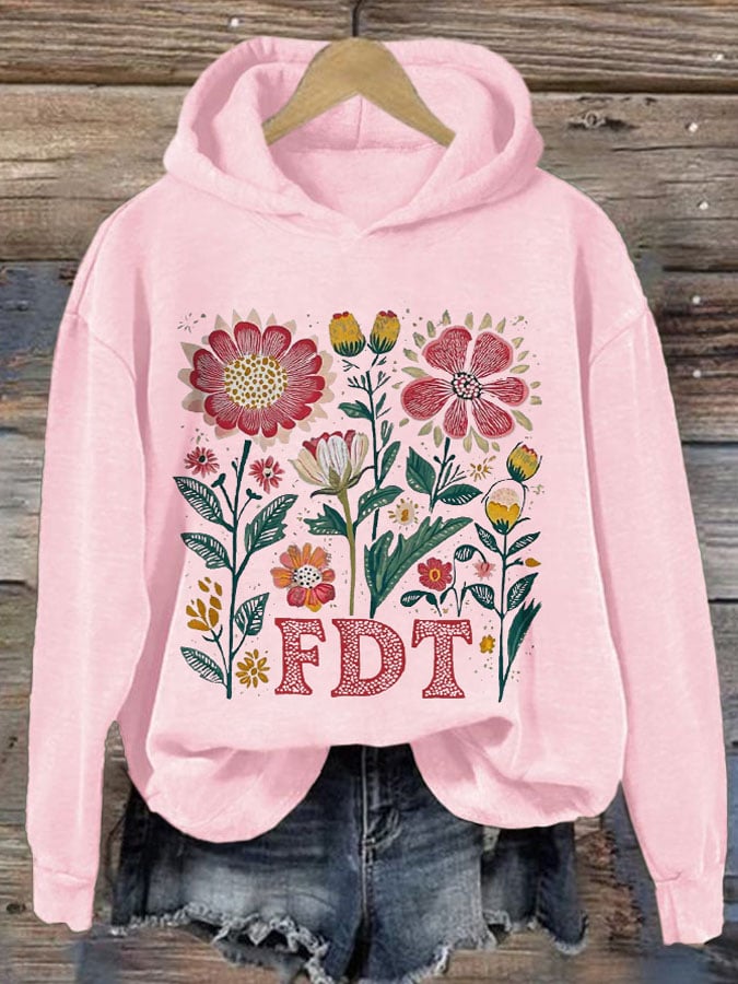 Women's Retro Flowers FDT Printed Hoodie
