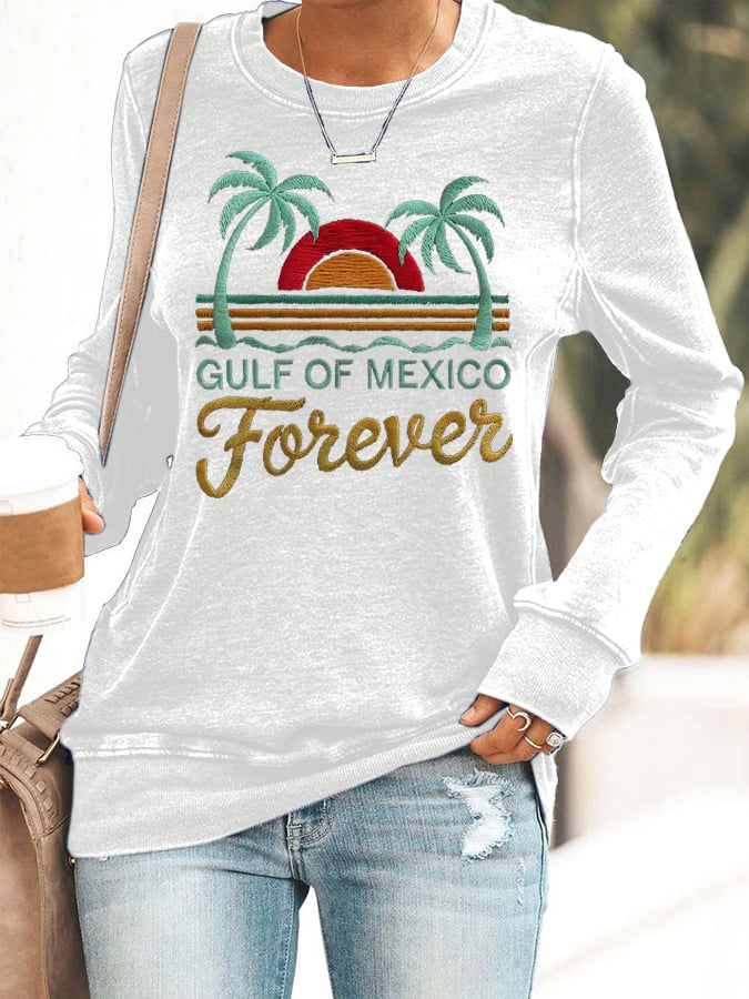Women's Gulf Of Mexico Print Round Neck Sweatshirt