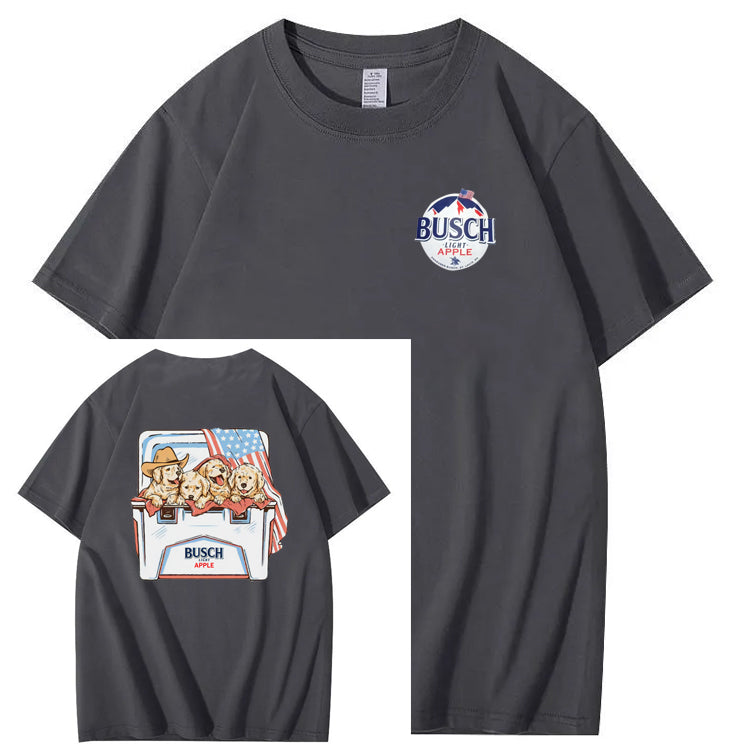 Happy Dogs And American Flag Pattern Print T-Shirt