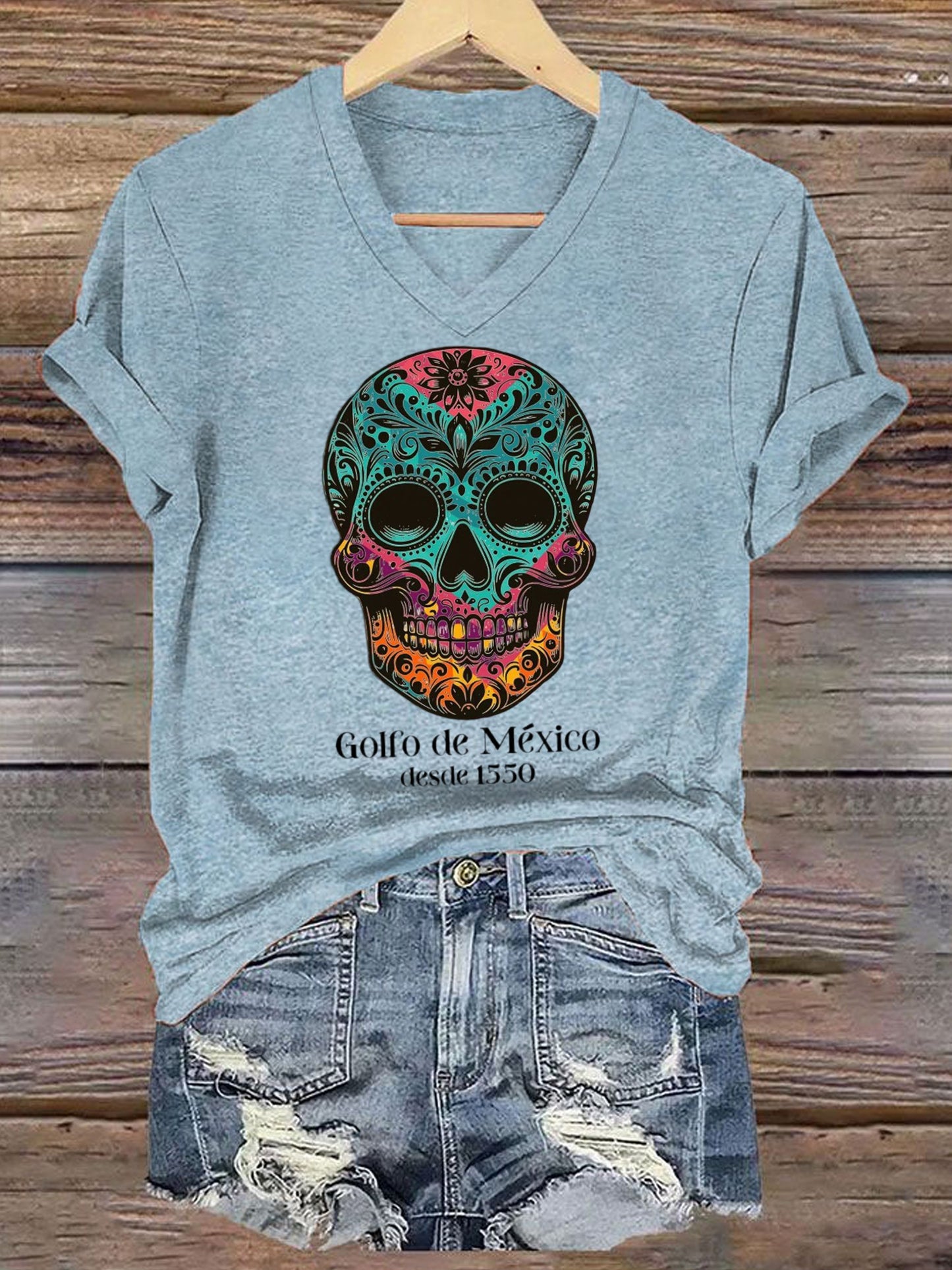 Women's Gulf of Mexico Skull Printed Short-Sleeved T-Shirt