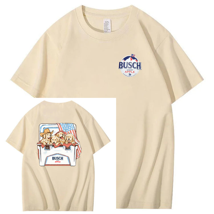 Happy Dogs And American Flag Pattern Print T-Shirt