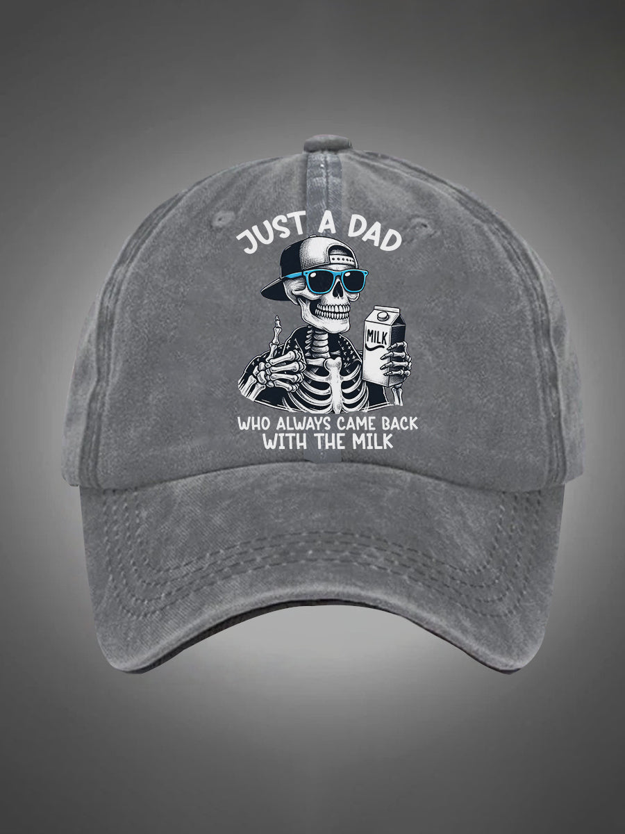 Just A Dad Who Always Came Back With The Milk Pattern Washed Hats