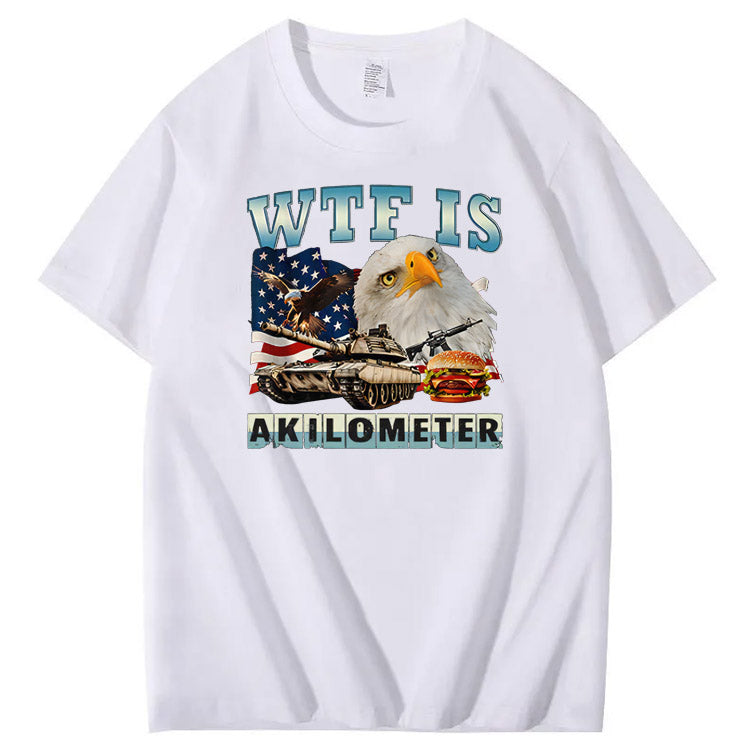 Wtf Is Akilometer American Flag Pattern Print Cotton T-Shirt