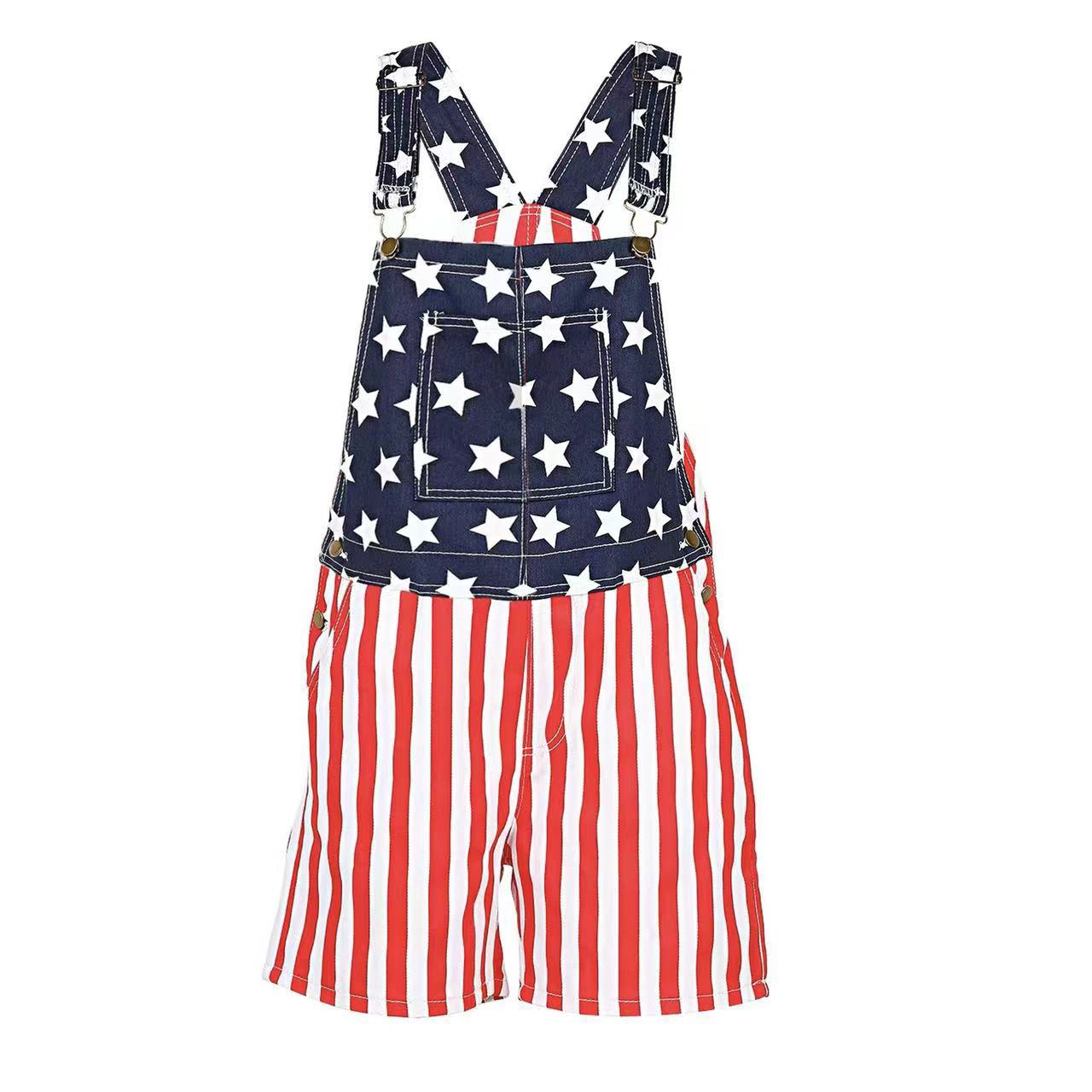 American Independence Day Flag Unisex Canvas Denim Jumpsuit