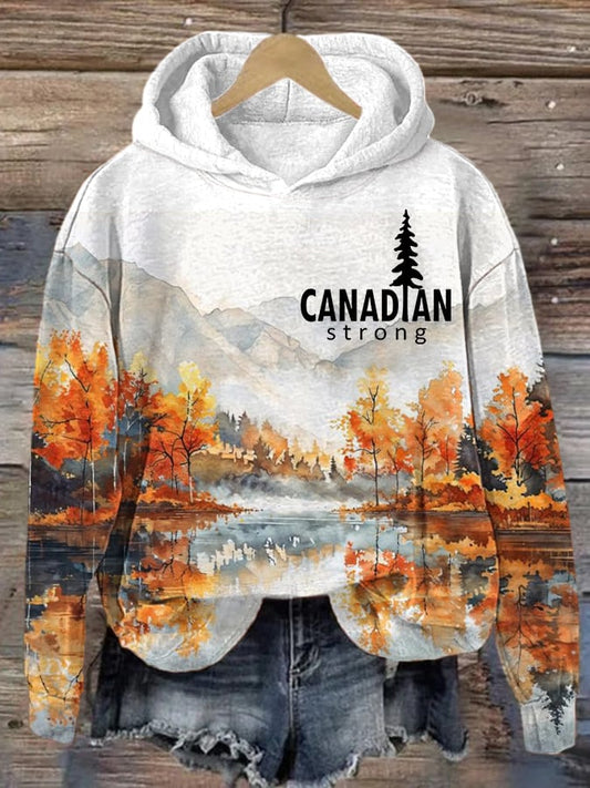 Women's Canada Strong Painting Landscape Print Hoodie