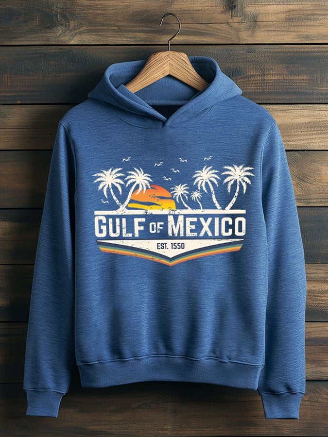 Men's Gulf Of Mexico Print Casual Hooded Sweatshirt