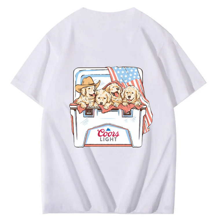 Funny Dogs And American Flag Pattern Print T-Shirt