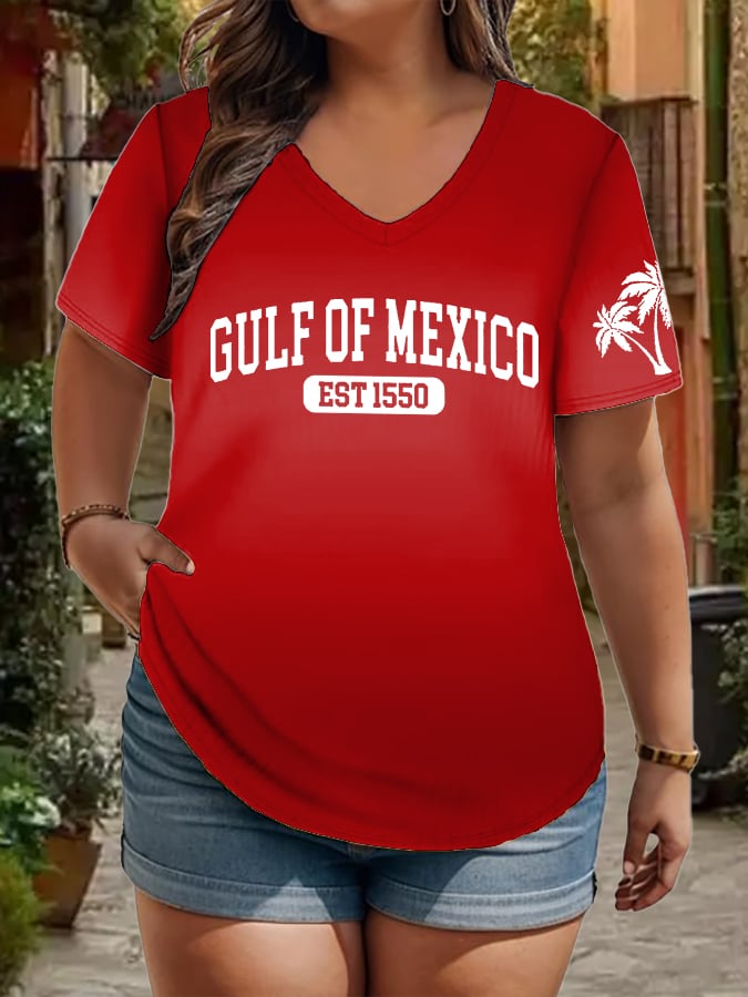 Women's Plus Size Gulf Of Mexico Print V-Neck T-Shirt