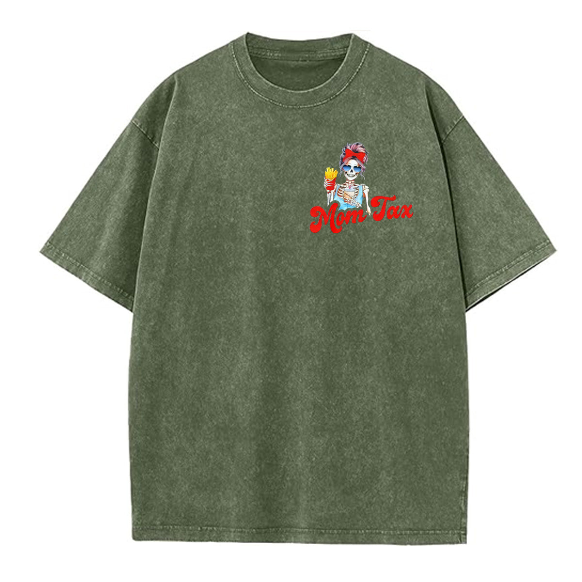 Mom Tax Washed And Distressed Pattern Crew Neck T-Shirt