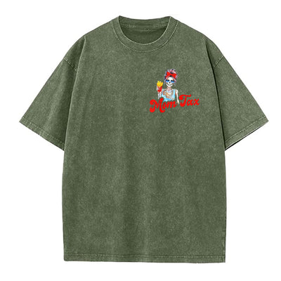 Mom Tax Washed And Distressed Pattern Crew Neck T-Shirt