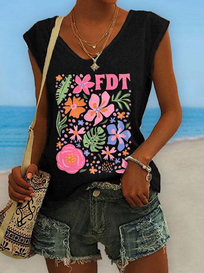 Women's Retro Flowers FDT Print Tank Top