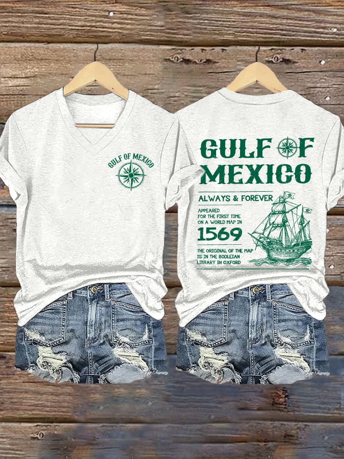 Women's Gulf Of Mexico Printed V Neck T-Shirt