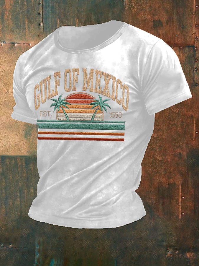Men'S Retro Gulf Of Mexico Printed Casual Crew Neck T-Shirt