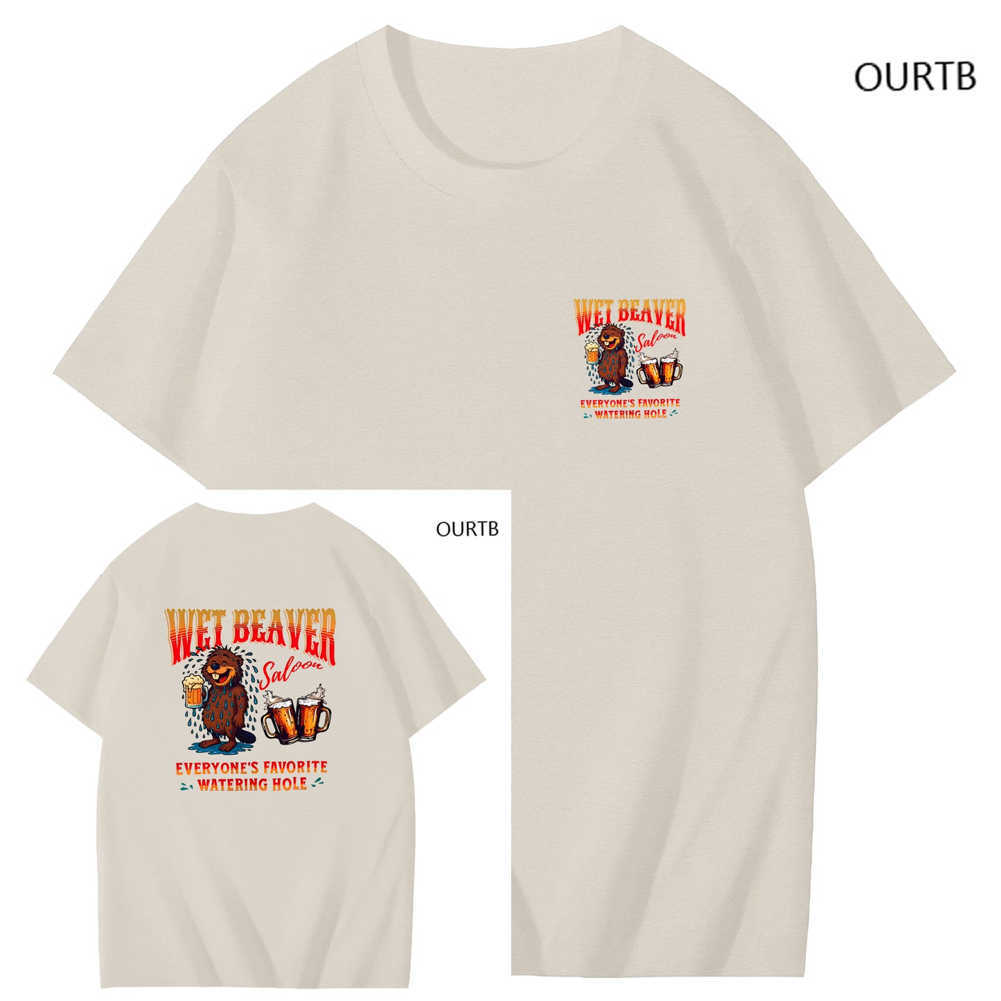 Wet Beaver Everyone's Favorite Watering Hole Funny Adoult Art Pattern Print T-Shirt