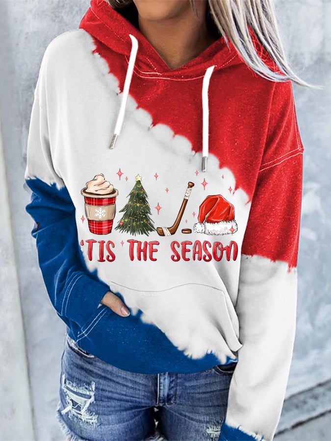 Women's Tis The Season Hockey Print Casual Hooded Sweatshirt