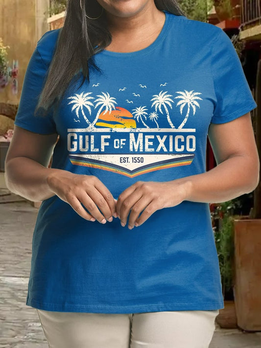 Women's Plus Size Gulf Of Mexico Print Crew Neck T-Shirt