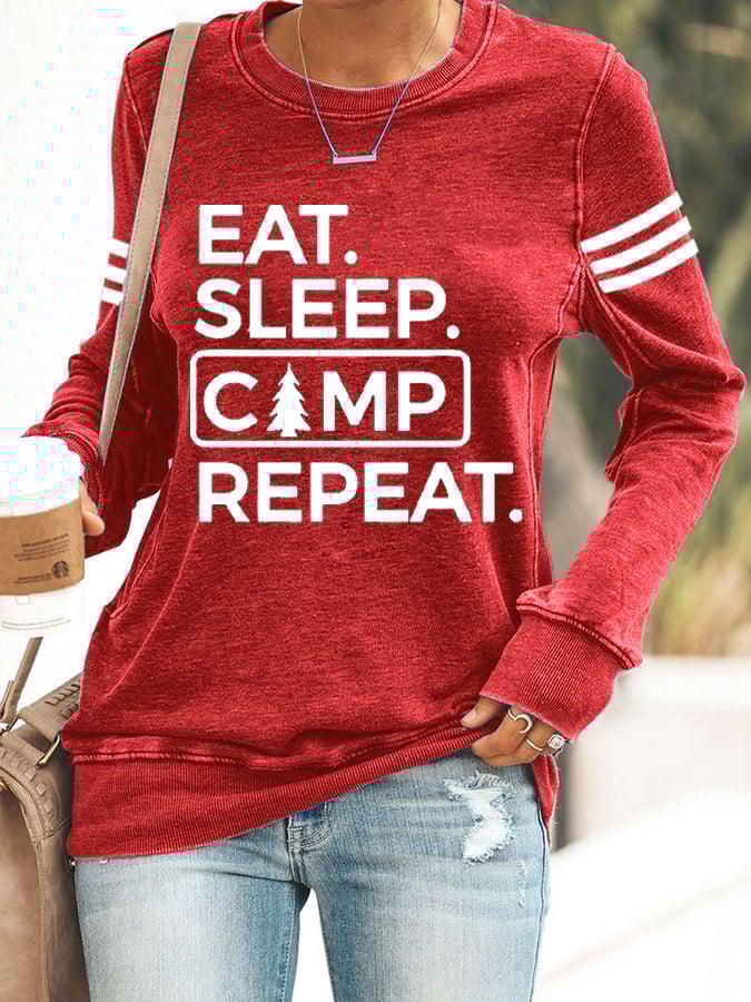 Women's Eat Sleep Camp Repeat Hiking Print Sweatshirt