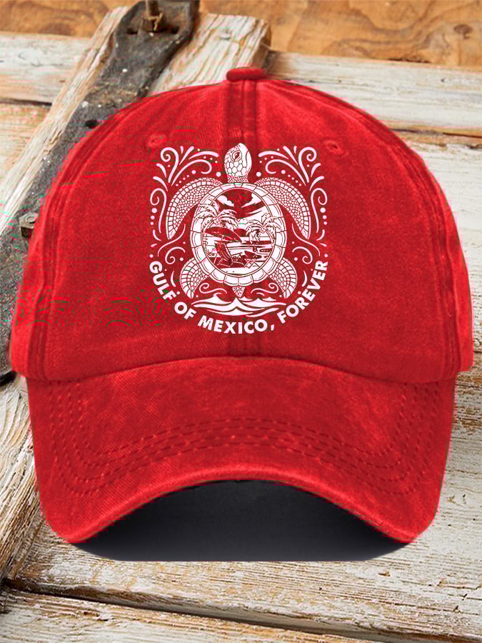 Retro Gulf Of Mexico Forever Sea Turtle Printed Baseball Cap