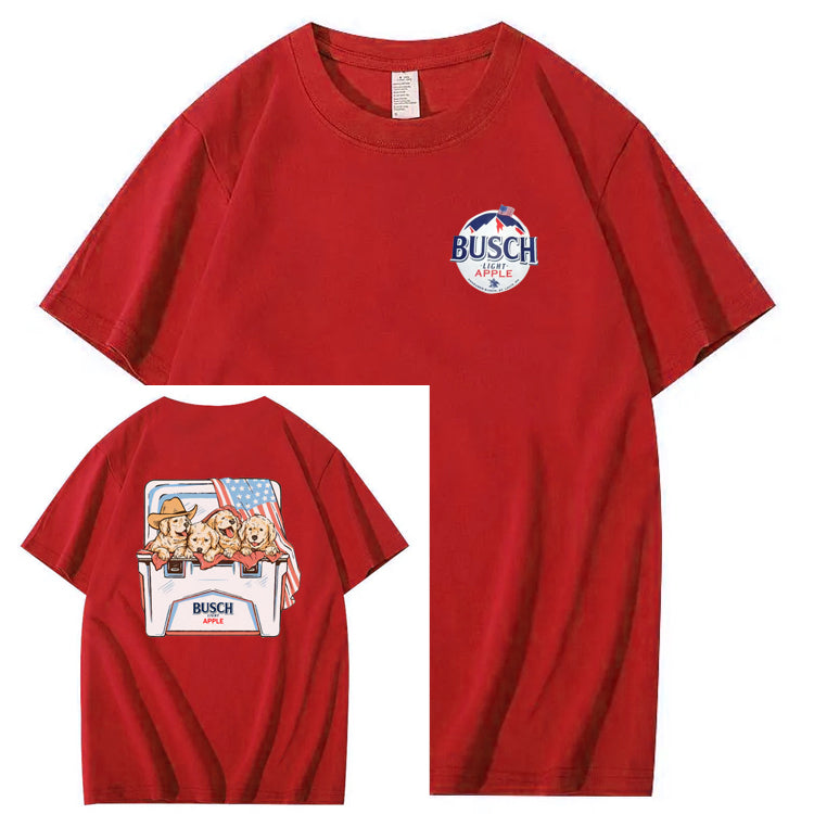 Happy Dogs And American Flag Pattern Print T-Shirt