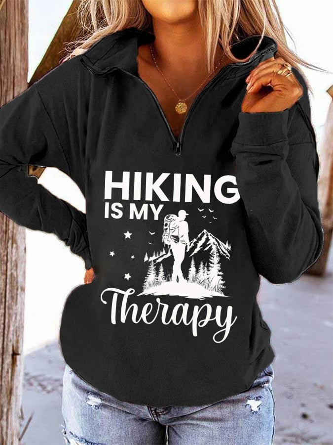 Women's Hiking Is My Therapy Hiking Print Long Sleeve Sweatshirt