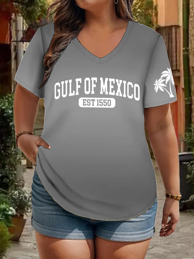 Women's Plus Size Gulf Of Mexico Print V-Neck T-Shirt