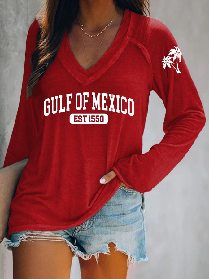 Women's Gulf Of Mexico Print V Neck T-Shirt