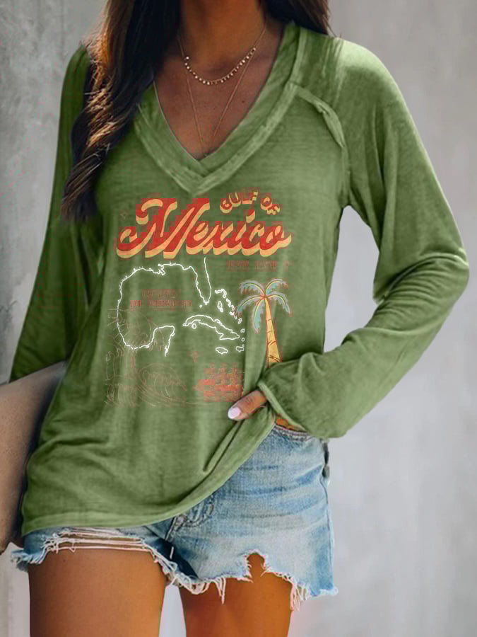 Women's Gulf Of Mexico Print V Neck T-Shirt